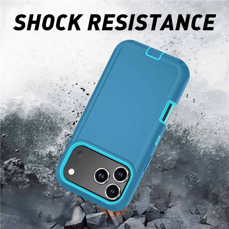 For iPhone 17 Pro Rugged Case PC + TPU Cell Phone Cover with Back Clip Kickstand - Lake Blue