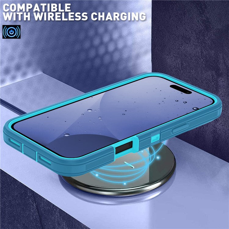 For iPhone 17 Pro Rugged Case PC + TPU Cell Phone Cover with Back Clip Kickstand - Lake Blue