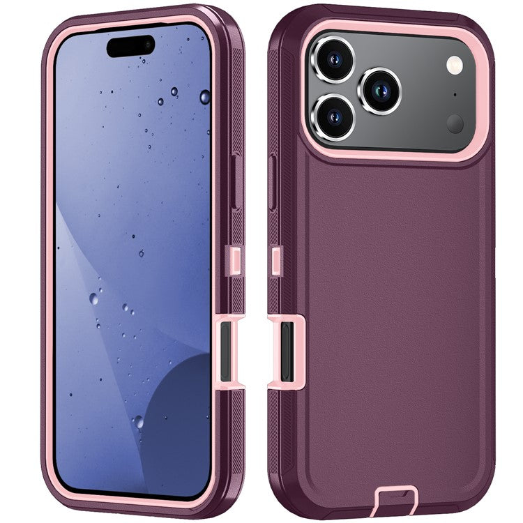 For iPhone 17 Pro Rugged Case PC + TPU Cell Phone Cover with Back Clip Kickstand - Wine Red