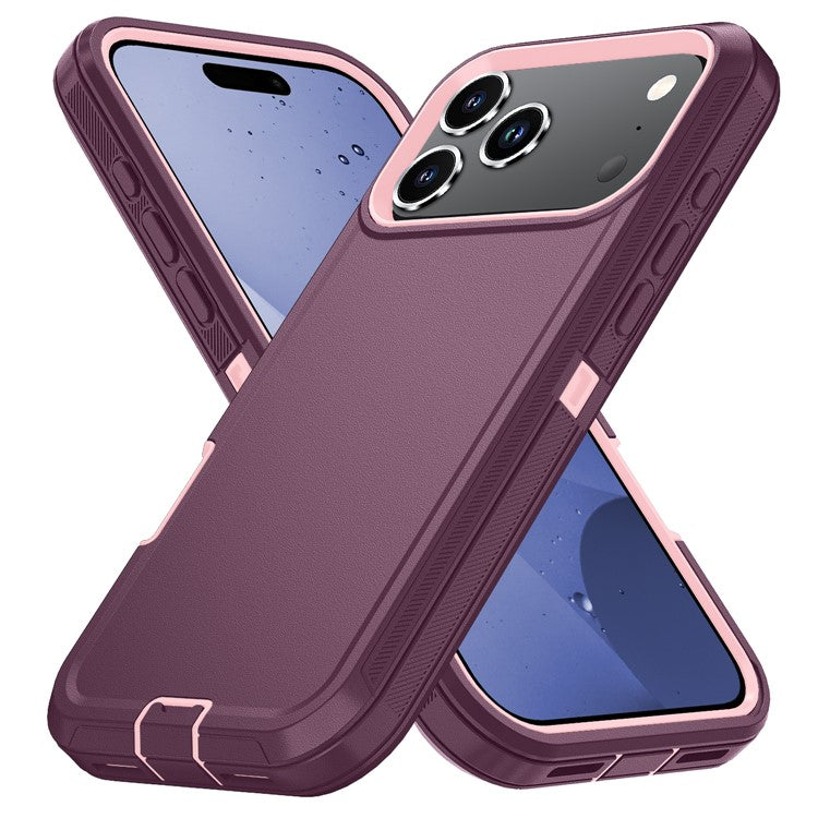 For iPhone 17 Pro Rugged Case PC + TPU Cell Phone Cover with Back Clip Kickstand - Wine Red