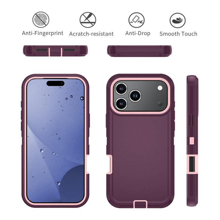 For iPhone 17 Pro Rugged Case PC + TPU Cell Phone Cover with Back Clip Kickstand - Wine Red