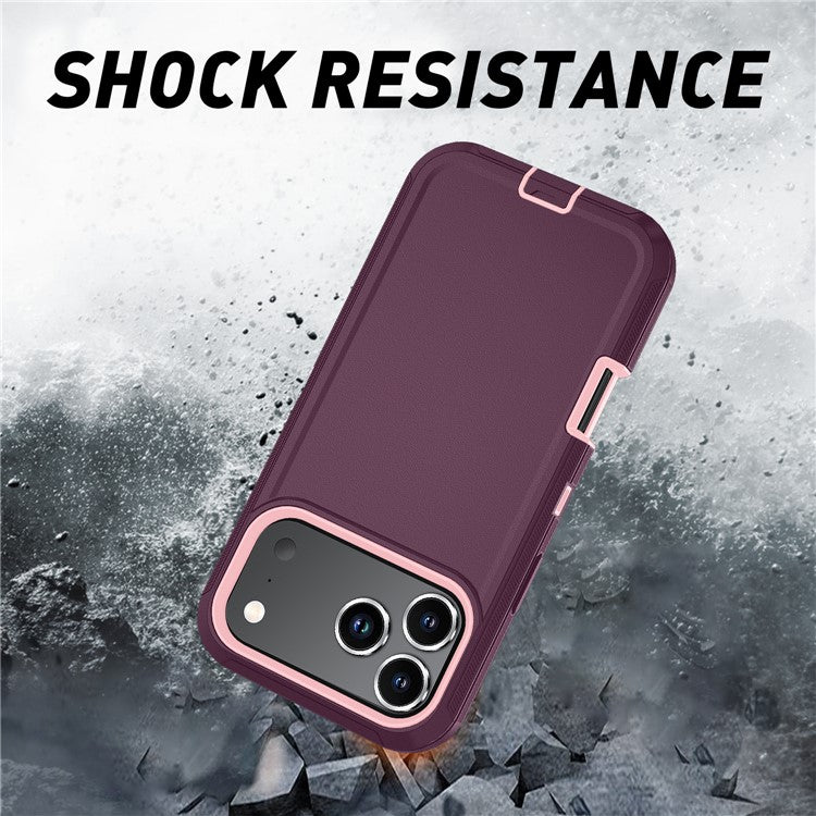 For iPhone 17 Pro Rugged Case PC + TPU Cell Phone Cover with Back Clip Kickstand - Wine Red