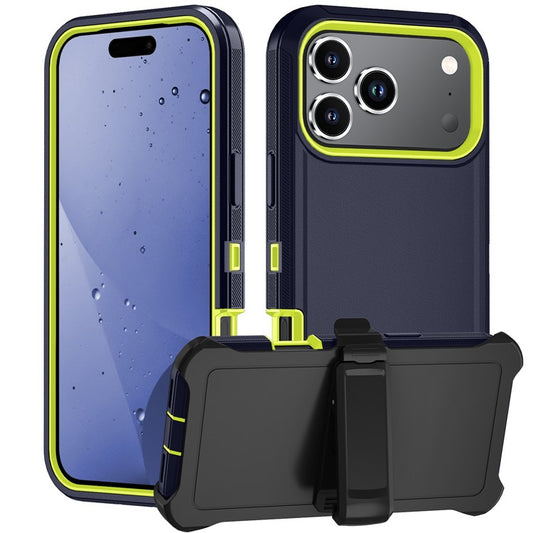 For iPhone 17 Pro Rugged Case PC + TPU Cell Phone Cover with Back Clip Kickstand - Blue  /  Green