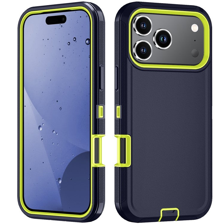 For iPhone 17 Pro Rugged Case PC + TPU Cell Phone Cover with Back Clip Kickstand - Blue  /  Green