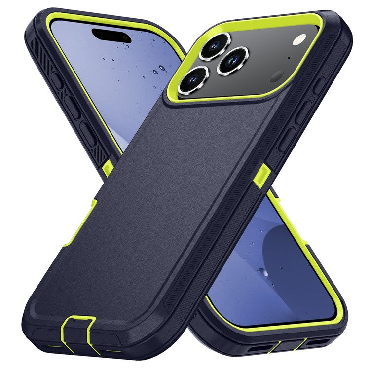 For iPhone 17 Pro Rugged Case PC + TPU Cell Phone Cover with Back Clip Kickstand - Blue  /  Green