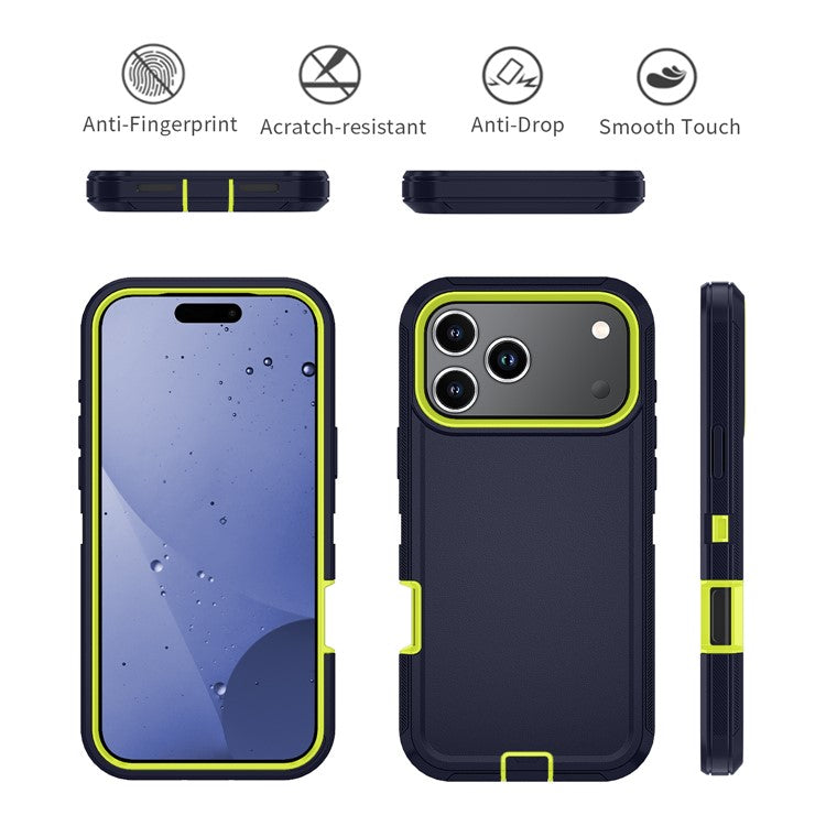 For iPhone 17 Pro Rugged Case PC + TPU Cell Phone Cover with Back Clip Kickstand - Blue  /  Green