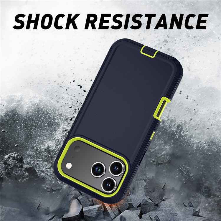For iPhone 17 Pro Rugged Case PC + TPU Cell Phone Cover with Back Clip Kickstand - Blue  /  Green