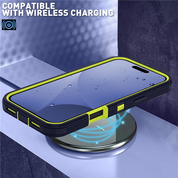For iPhone 17 Pro Rugged Case PC + TPU Cell Phone Cover with Back Clip Kickstand - Blue  /  Green