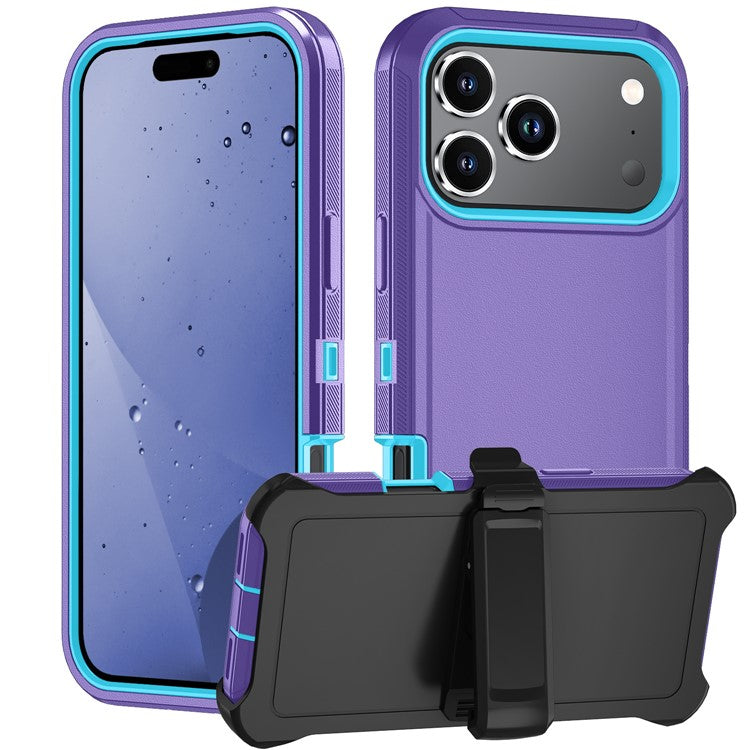 For iPhone 17 Pro Rugged Case PC + TPU Cell Phone Cover with Back Clip Kickstand - Light Purple