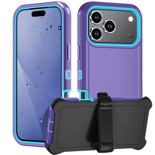 For iPhone 17 Pro Rugged Case PC + TPU Cell Phone Cover with Back Clip Kickstand - Light Purple