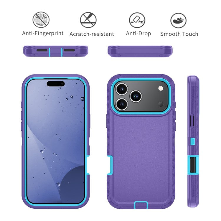 For iPhone 17 Pro Rugged Case PC + TPU Cell Phone Cover with Back Clip Kickstand - Light Purple