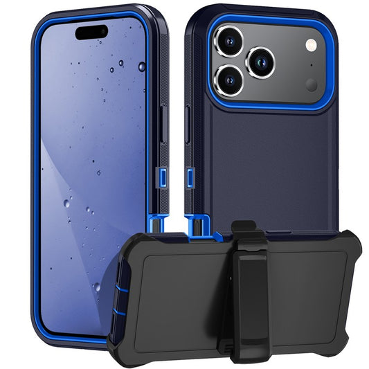 For iPhone 17 Pro Rugged Case PC + TPU Cell Phone Cover with Back Clip Kickstand - Dark Blue