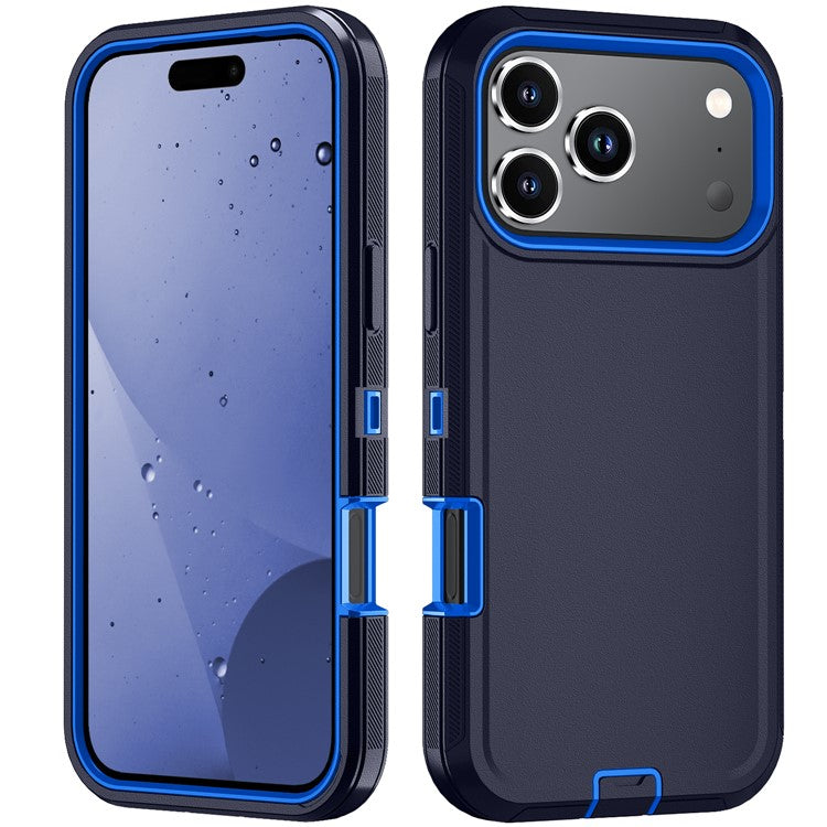 For iPhone 17 Pro Rugged Case PC + TPU Cell Phone Cover with Back Clip Kickstand - Dark Blue