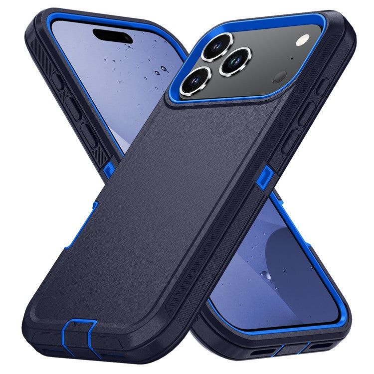 For iPhone 17 Pro Rugged Case PC + TPU Cell Phone Cover with Back Clip Kickstand - Dark Blue