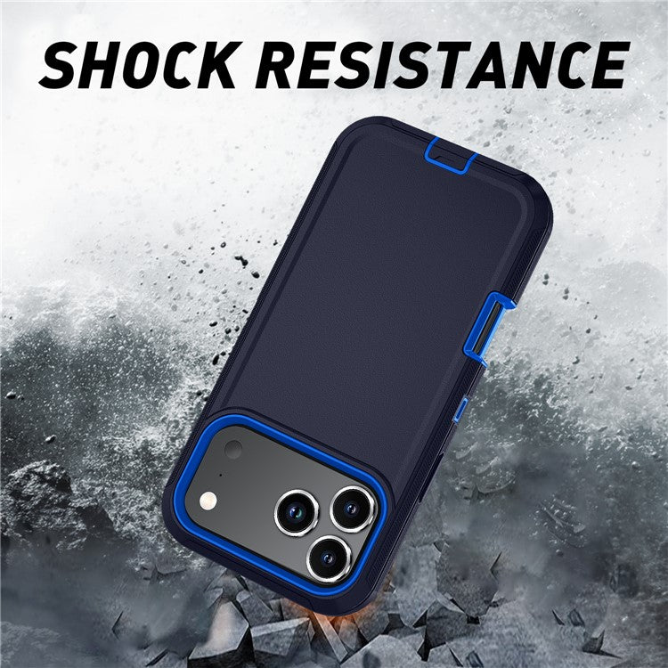 For iPhone 17 Pro Rugged Case PC + TPU Cell Phone Cover with Back Clip Kickstand - Dark Blue