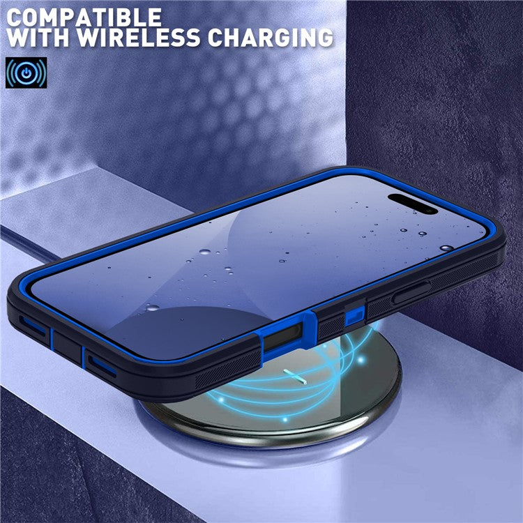 For iPhone 17 Pro Rugged Case PC + TPU Cell Phone Cover with Back Clip Kickstand - Dark Blue