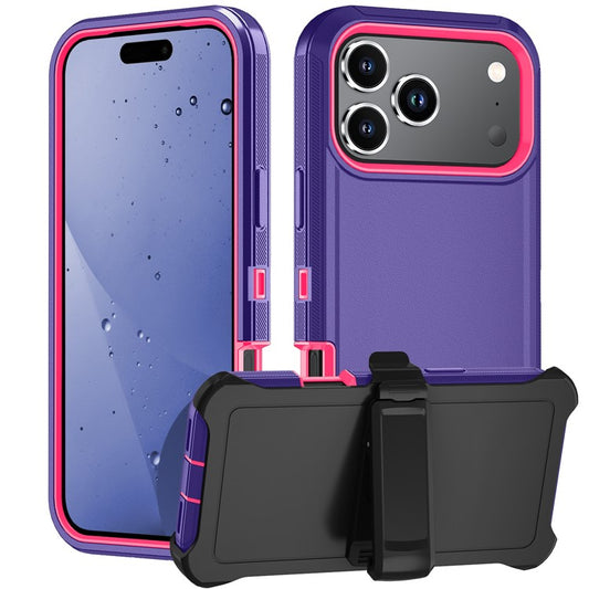 For iPhone 17 Pro Rugged Case PC + TPU Cell Phone Cover with Back Clip Kickstand - Dark Purple