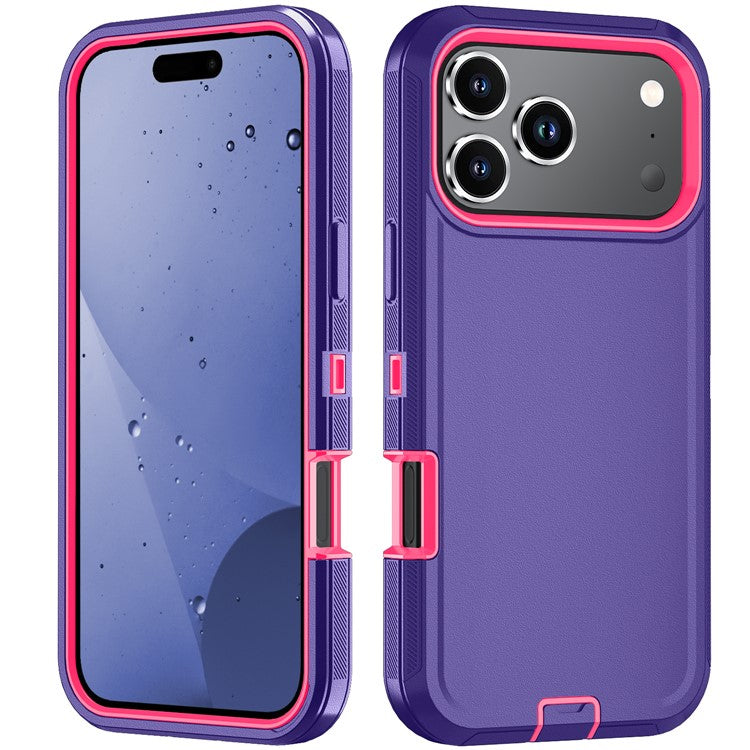 For iPhone 17 Pro Rugged Case PC + TPU Cell Phone Cover with Back Clip Kickstand - Dark Purple