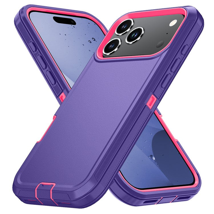 For iPhone 17 Pro Rugged Case PC + TPU Cell Phone Cover with Back Clip Kickstand - Dark Purple