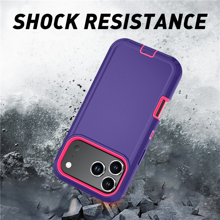 For iPhone 17 Pro Rugged Case PC + TPU Cell Phone Cover with Back Clip Kickstand - Dark Purple