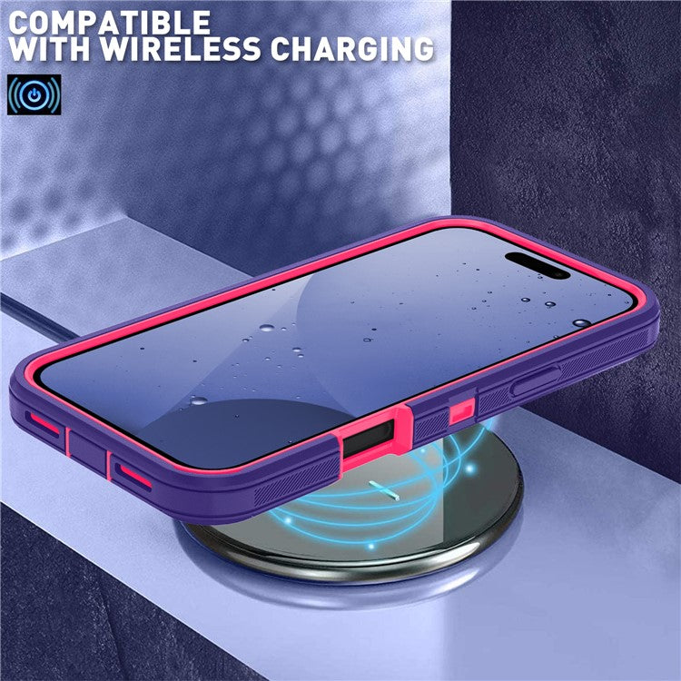 For iPhone 17 Pro Rugged Case PC + TPU Cell Phone Cover with Back Clip Kickstand - Dark Purple