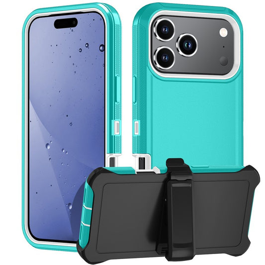 For iPhone 17 Pro Rugged Case PC + TPU Cell Phone Cover with Back Clip Kickstand - Baby Blue