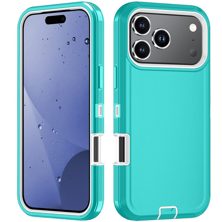 For iPhone 17 Pro Rugged Case PC + TPU Cell Phone Cover with Back Clip Kickstand - Baby Blue