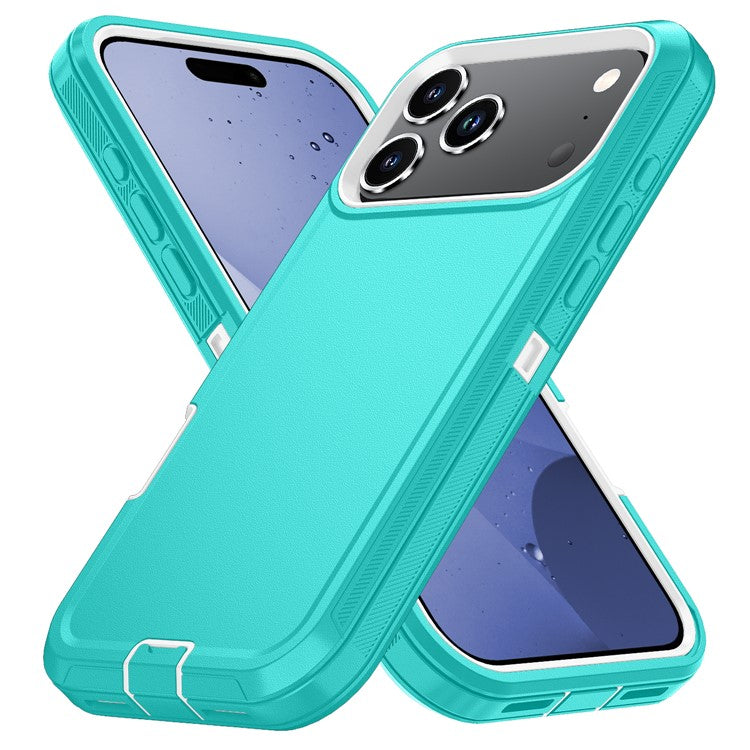 For iPhone 17 Pro Rugged Case PC + TPU Cell Phone Cover with Back Clip Kickstand - Baby Blue