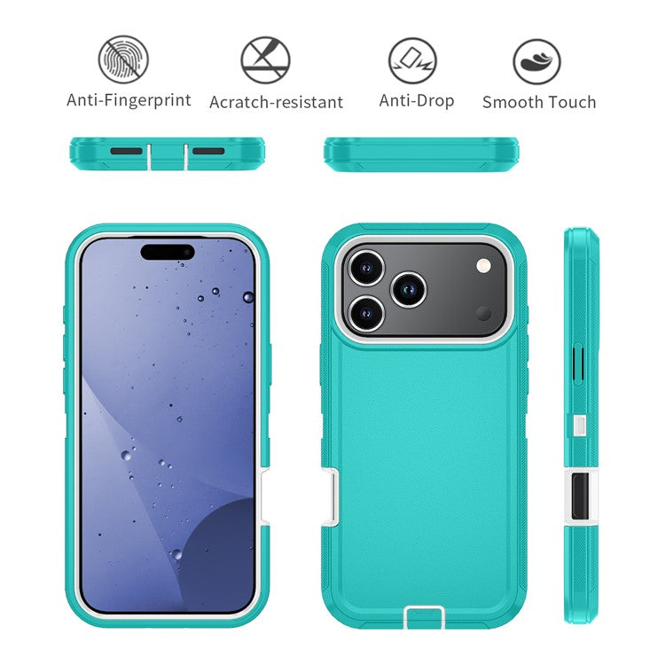 For iPhone 17 Pro Rugged Case PC + TPU Cell Phone Cover with Back Clip Kickstand - Baby Blue