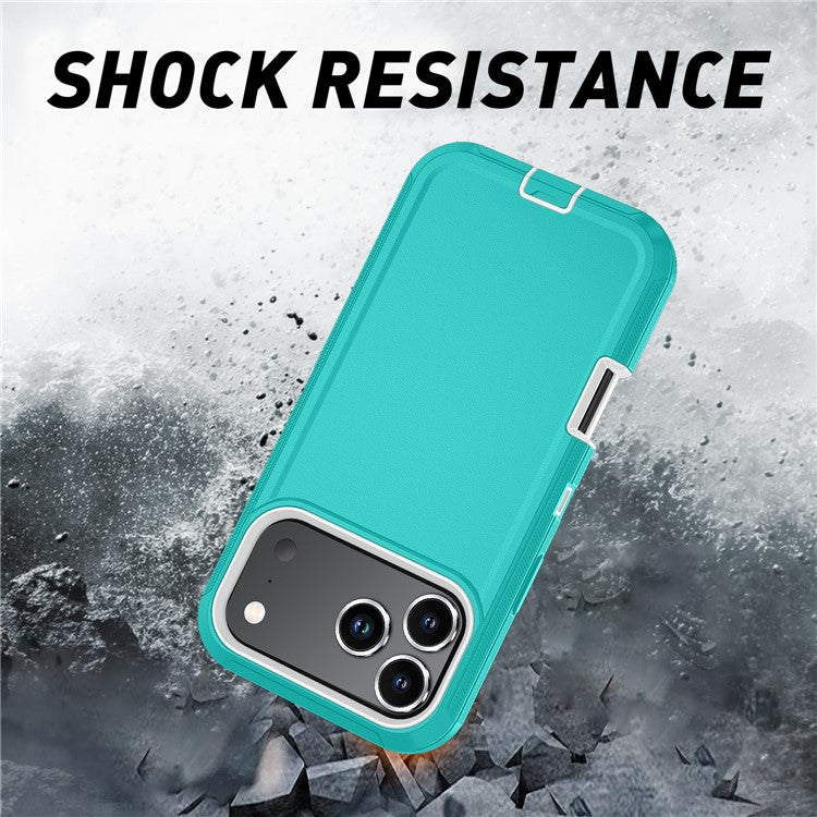 For iPhone 17 Pro Rugged Case PC + TPU Cell Phone Cover with Back Clip Kickstand - Baby Blue