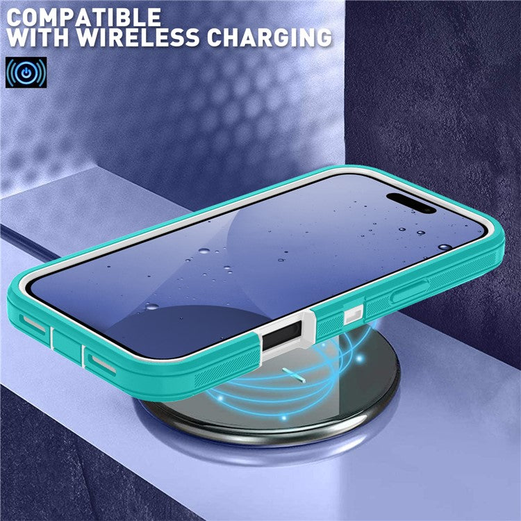 For iPhone 17 Pro Rugged Case PC + TPU Cell Phone Cover with Back Clip Kickstand - Baby Blue