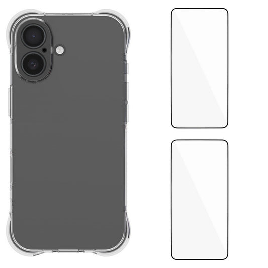 For iPhone 17 TPU Case WANLONFENG WL2 Series 2.0mm Phone Cover with 2Pcs Tempered Glass Films - Transparent