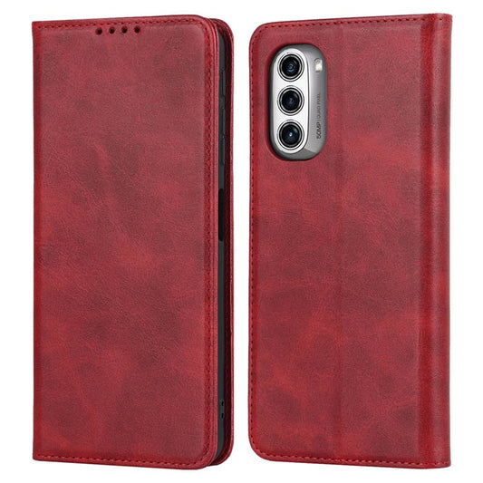PU Leather Protective Case for Motorola Moto G52j 5G, Calf Texture Magnetic Auto Closing Shell Phone Stand Wallet Cover - Red