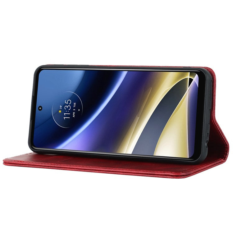 PU Leather Protective Case for Motorola Moto G52j 5G, Calf Texture Magnetic Auto Closing Shell Phone Stand Wallet Cover - Red