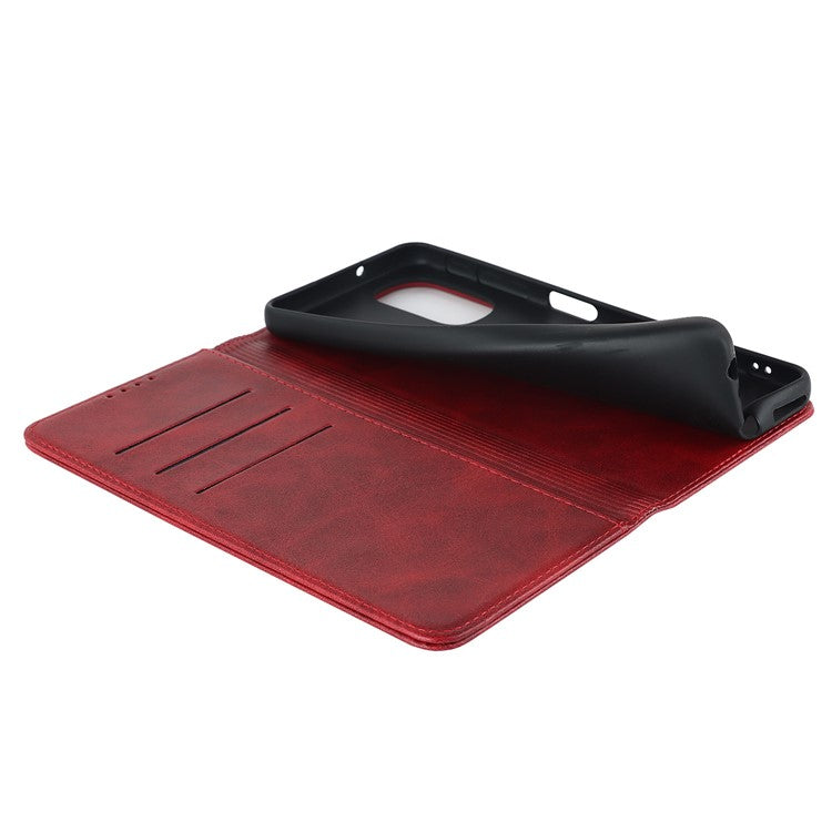 PU Leather Protective Case for Motorola Moto G52j 5G, Calf Texture Magnetic Auto Closing Shell Phone Stand Wallet Cover - Red