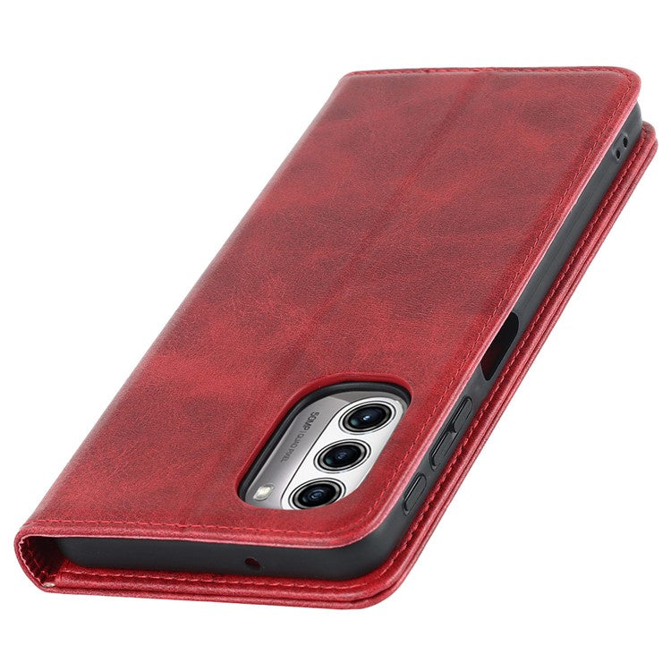 PU Leather Protective Case for Motorola Moto G52j 5G, Calf Texture Magnetic Auto Closing Shell Phone Stand Wallet Cover - Red