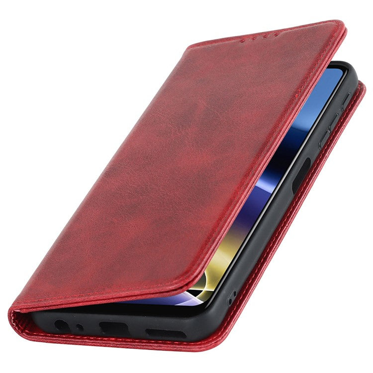 PU Leather Protective Case for Motorola Moto G52j 5G, Calf Texture Magnetic Auto Closing Shell Phone Stand Wallet Cover - Red