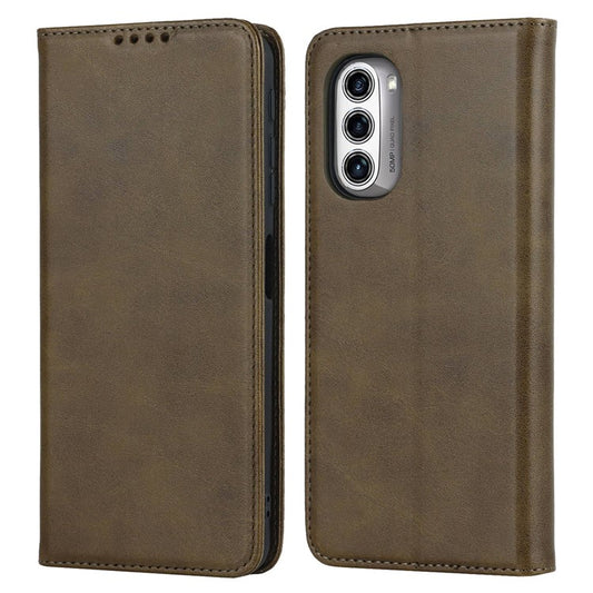 PU Leather Protective Case for Motorola Moto G52j 5G, Calf Texture Magnetic Auto Closing Shell Phone Stand Wallet Cover - Dark Green