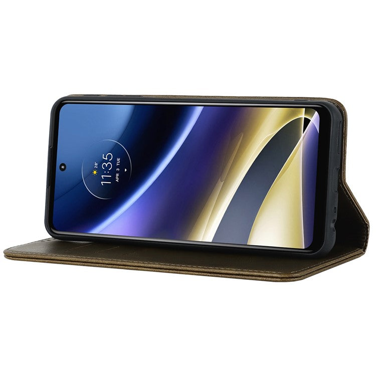 PU Leather Protective Case for Motorola Moto G52j 5G, Calf Texture Magnetic Auto Closing Shell Phone Stand Wallet Cover - Dark Green