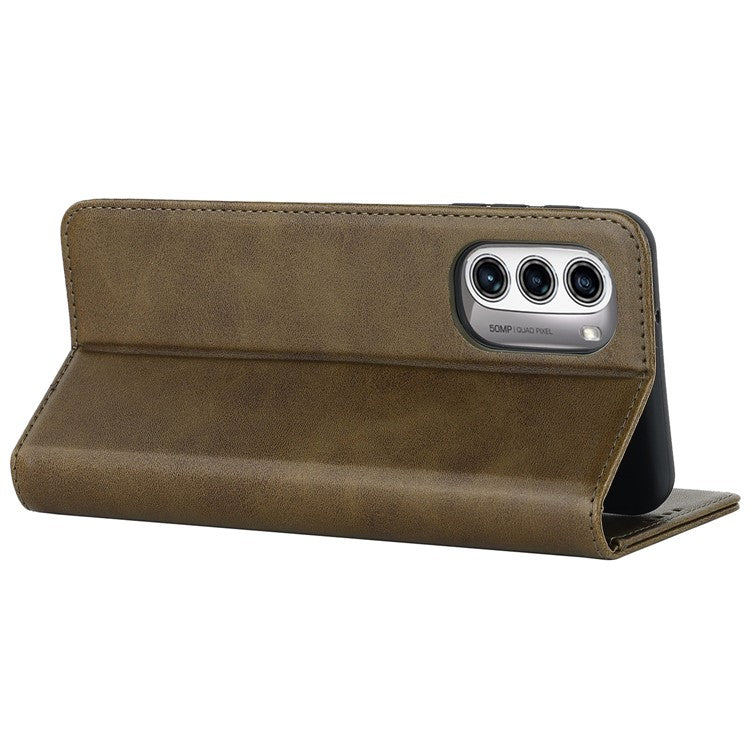 PU Leather Protective Case for Motorola Moto G52j 5G, Calf Texture Magnetic Auto Closing Shell Phone Stand Wallet Cover - Dark Green