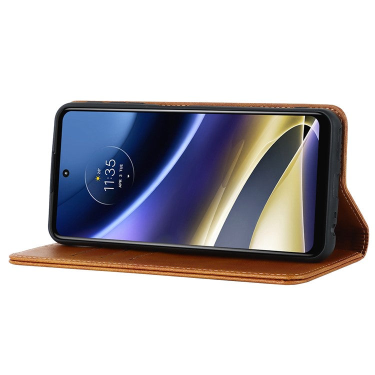 PU Leather Protective Case for Motorola Moto G52j 5G, Calf Texture Magnetic Auto Closing Shell Phone Stand Wallet Cover - Light Brown