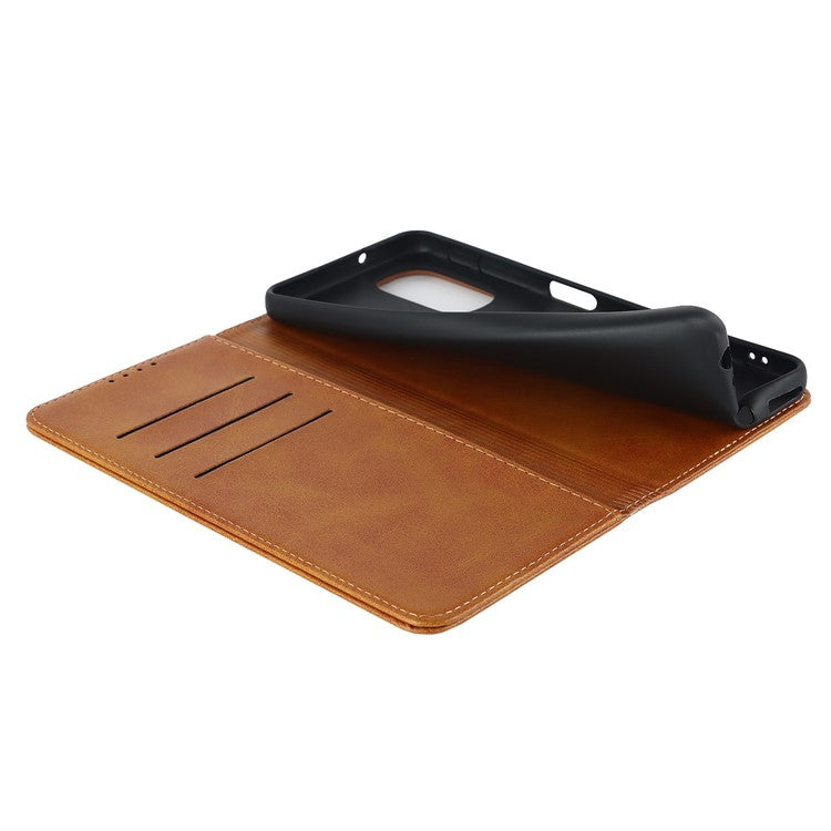 PU Leather Protective Case for Motorola Moto G52j 5G, Calf Texture Magnetic Auto Closing Shell Phone Stand Wallet Cover - Light Brown