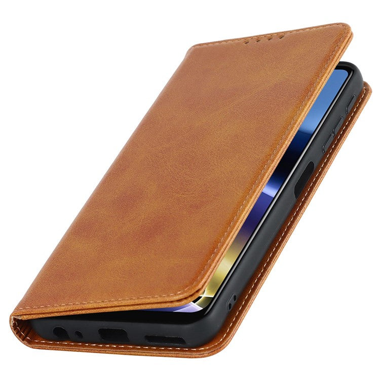 PU Leather Protective Case for Motorola Moto G52j 5G, Calf Texture Magnetic Auto Closing Shell Phone Stand Wallet Cover - Light Brown