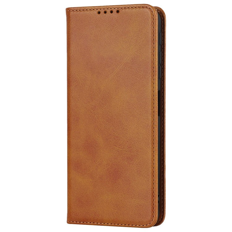 PU Leather Protective Case for Motorola Moto G52j 5G, Calf Texture Magnetic Auto Closing Shell Phone Stand Wallet Cover - Light Brown