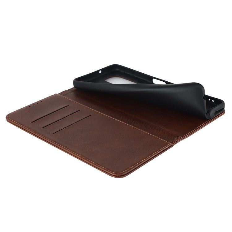 PU Leather Protective Case for Motorola Moto G52j 5G, Calf Texture Magnetic Auto Closing Shell Phone Stand Wallet Cover - Dark Brown