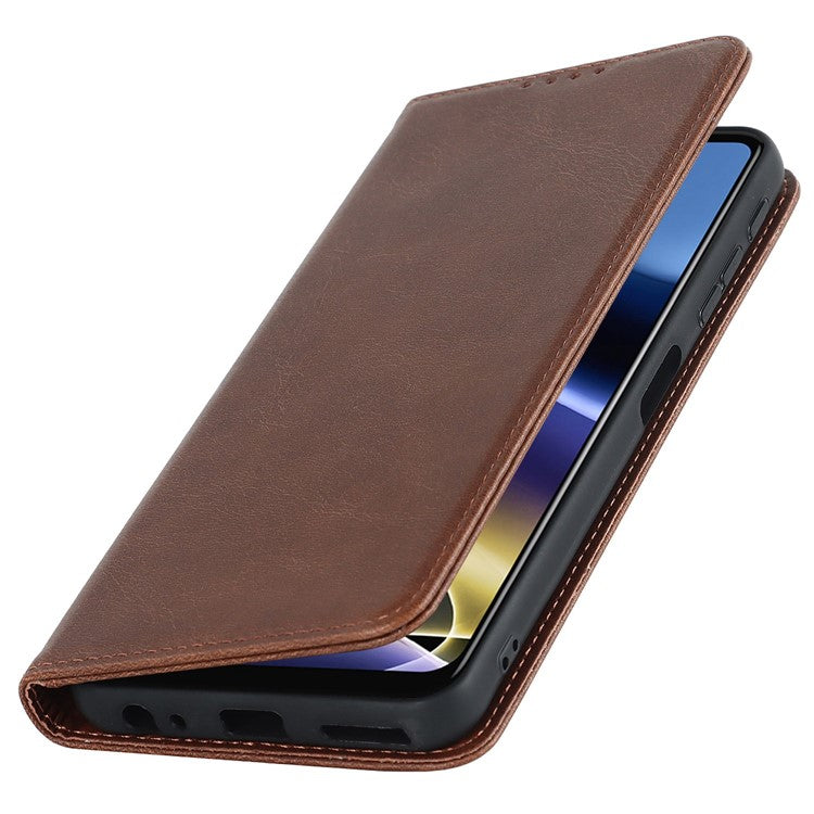 PU Leather Protective Case for Motorola Moto G52j 5G, Calf Texture Magnetic Auto Closing Shell Phone Stand Wallet Cover - Dark Brown