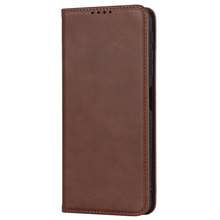 PU Leather Protective Case for Motorola Moto G52j 5G, Calf Texture Magnetic Auto Closing Shell Phone Stand Wallet Cover - Dark Brown
