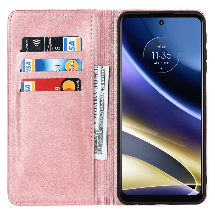 PU Leather Protective Case for Motorola Moto G52j 5G, Calf Texture Magnetic Auto Closing Shell Phone Stand Wallet Cover - Rose Gold