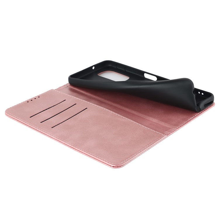 PU Leather Protective Case for Motorola Moto G52j 5G, Calf Texture Magnetic Auto Closing Shell Phone Stand Wallet Cover - Rose Gold