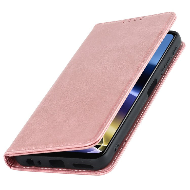 PU Leather Protective Case for Motorola Moto G52j 5G, Calf Texture Magnetic Auto Closing Shell Phone Stand Wallet Cover - Rose Gold